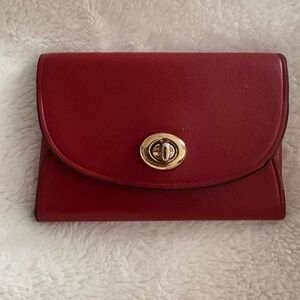 Coach Red Leather Card Holder with Gold Clasp